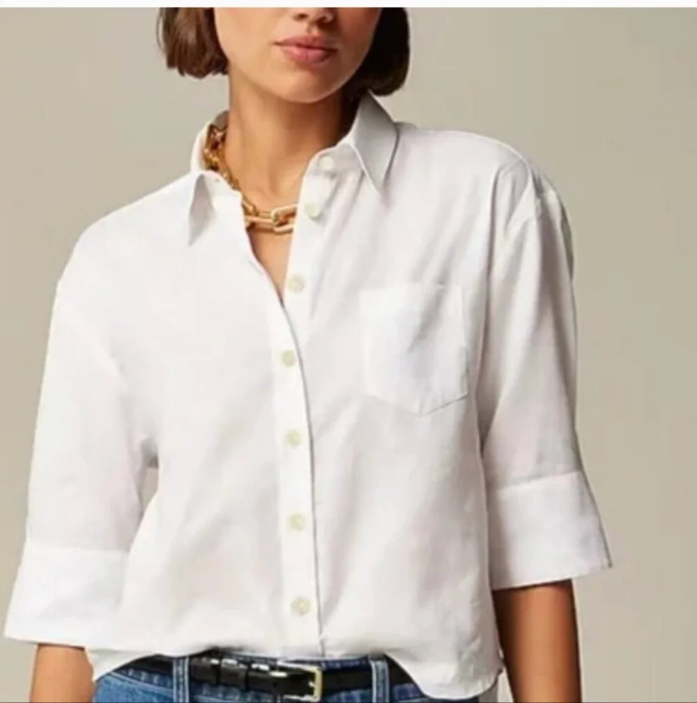 J. Crew CD024 white Herringbone Twill Button-up Shirt For Women size 2 NWT